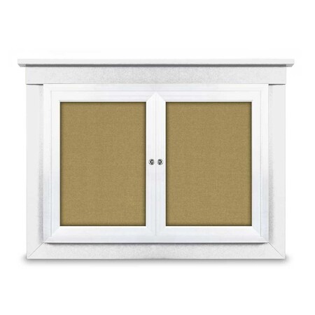 United Visual Products 60"x36" 2-Door Enclosed Letterboard, Header, Blue Vinyl/Cherry UV2625HD-CHERRY-BARBLU